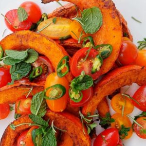 Salad With Roasted Pumpkin and Cherry Tomatoes