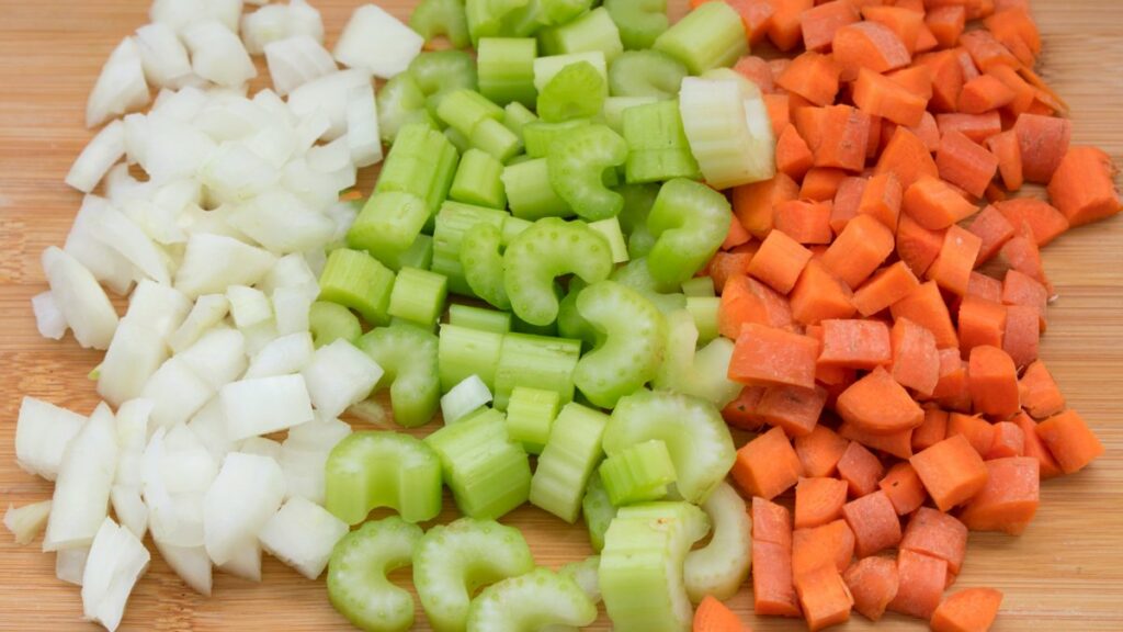 Mirepoix Roughly Chopped Onions, Celery, and Carrots